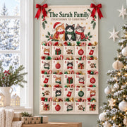 Personalized Cat Advent Calendar, Canvas Christmas Countdown with 25 Pockets, Custom Family Name Wall Hanging, Reusable Christmas Home Decor