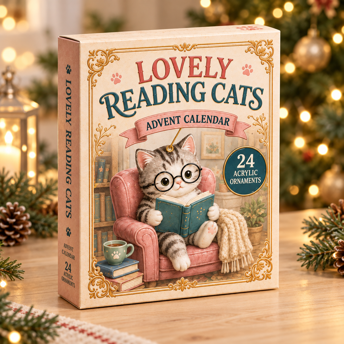 Bookish Cats Advent Calendar 2026 - 24-Day Festive Countdown, Acrylic Charms Blind Box - Gift For Cat Lovers
