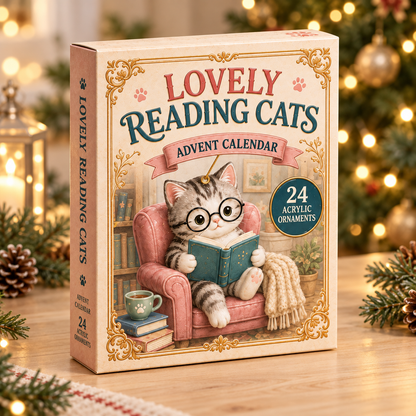 Bookish Cats Advent Calendar 2026 - 24-Day Festive Countdown, Acrylic Charms Blind Box - Gift For Cat Lovers