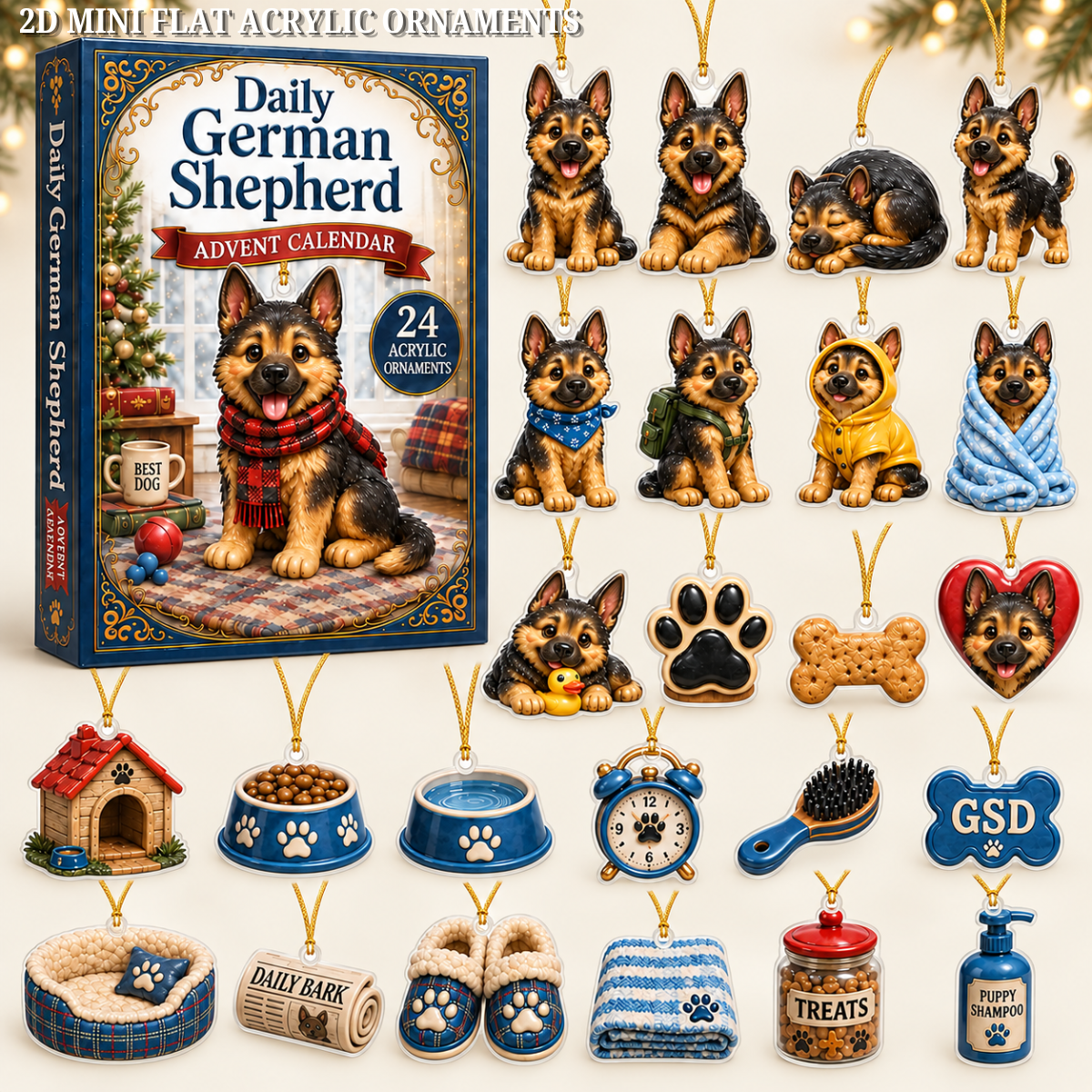 Daily German Shepherd Advent Calendar 2026 - 24-Day Festive Countdown, Acrylic Charms Blind Box - Gift For Dog Lovers