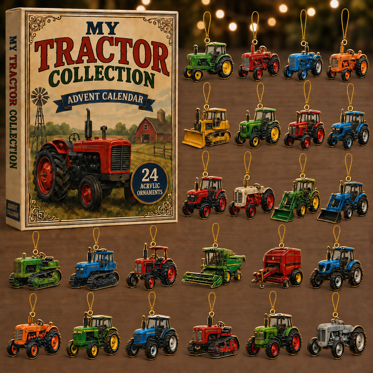 Tractor Collection Advent Calendar 2026 - 24-Day Festive Countdown, Acrylic Charms Blind Box - Gift For Farmer