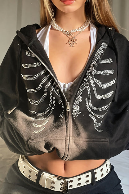 Rhinestone Ribcage Zip Hoodie