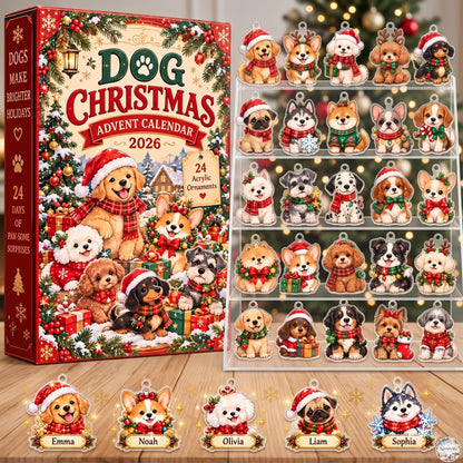 Dog Christmas Advent Calendar 2026 | 24 Day Countdown Gift Box with Personalized 2D Ornament