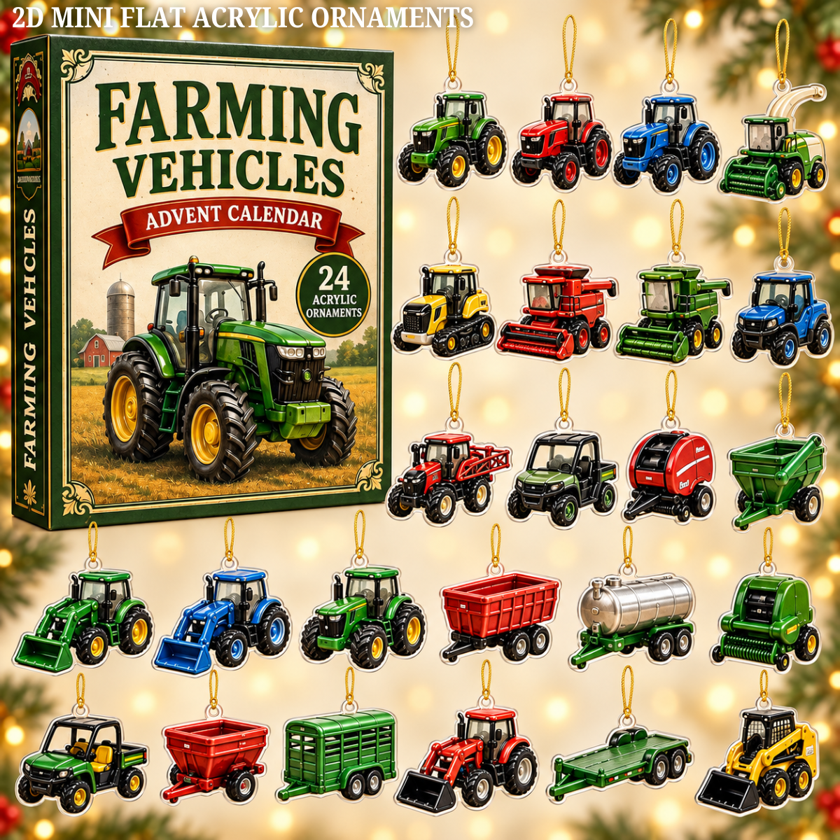 Farming Vehicles World Advent Calendar 2026 - 24-Day Festive Countdown, Acrylic Charms Blind Box - Gift For Vehicle Lovers