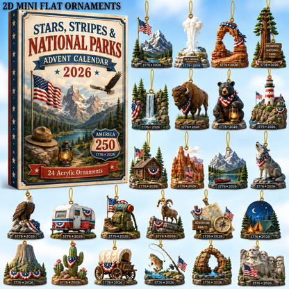 Stars, Stripes & National Parks Advent Calendar 2026 - 24-Day Festive Countdown, Acrylic Charms Blind Box - Gift For Family & Friends