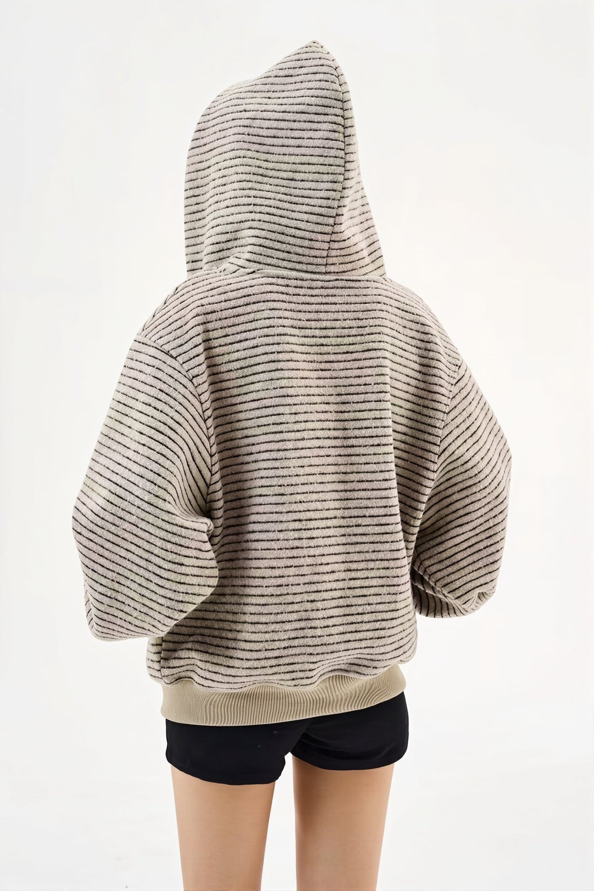 Fluffy Striped Oversize Zip Hoodie