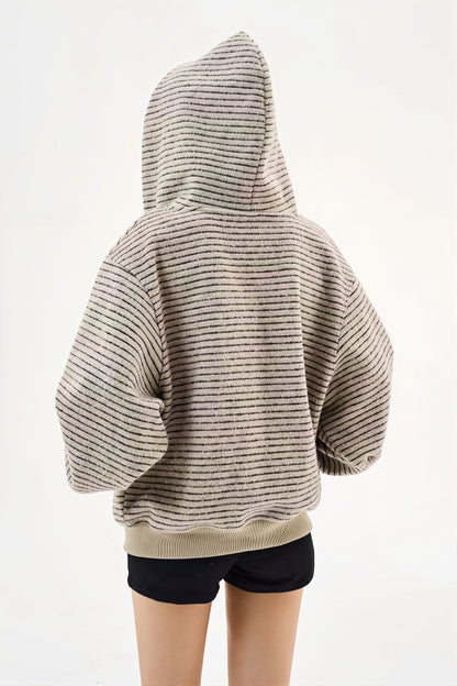 Fluffy Striped Oversize Zip Hoodie
