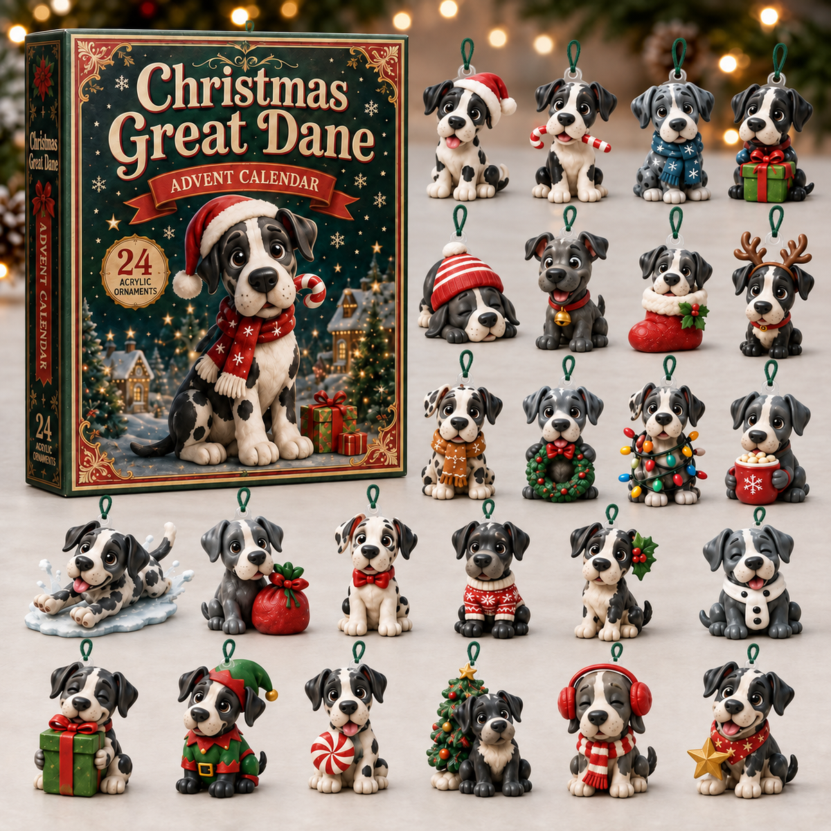 Christmas Great Dane Advent Calendar 2026 - 24-Day Festive Countdown, Acrylic Charms Blind Box - Gift For Great Dane Lovers