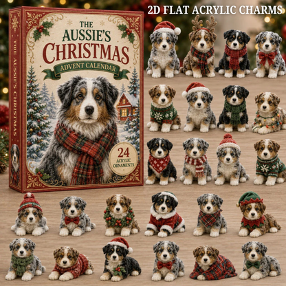Festive Australian Shepherd Advent Calendar 2026 - 24-Day Festive Countdown, Acrylic Charms Blind Box - Gift For Dog Lovers