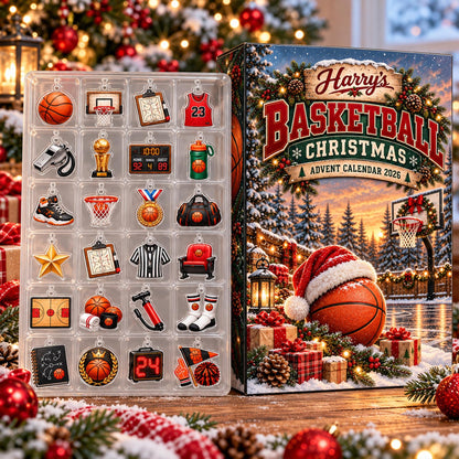 Personalized Basketball Advent Calendar, 24 Day Christmas Countdown with Basketball Charms