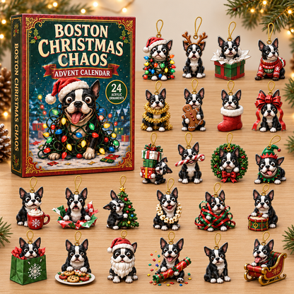 Boston Christmas Chaos Advent Calendar 2026 - 24-Day Festive Countdown, Acrylic Charms Blind Box - Gift For Dog Lovers