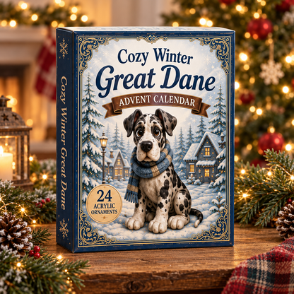 Cozy Winter Great Dane Advent Calendar 2026 - 24-Day Festive Countdown, Acrylic Charms Blind Box - Gift For Great Dane Lovers