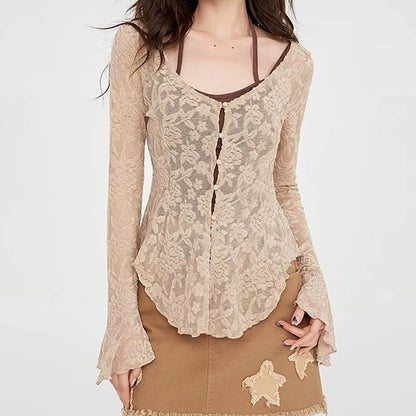 Fairycore Lace Flare Sleeve Top