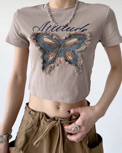 Fairy Grunge Butterfly Patch Top