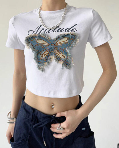 Fairy Grunge Butterfly Patch Top