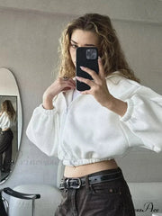 Fashionable Cropped Cozy Solid Color Loose Hoodie