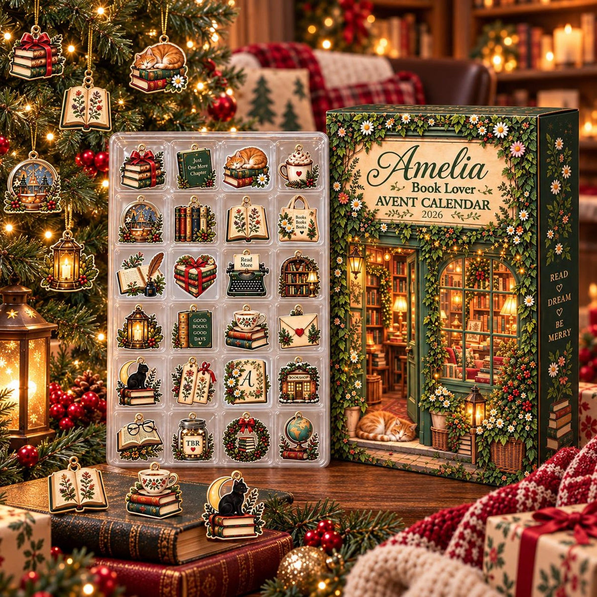 Personalized Book Lover Advent Calendar 2026, 24 Bookish Charms, Custom Reader Christmas Countdown Gift