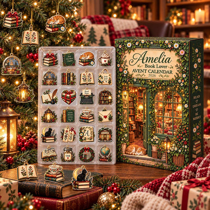 Personalized Book Lover Advent Calendar 2026, 24 Bookish Charms, Custom Reader Christmas Countdown Gift