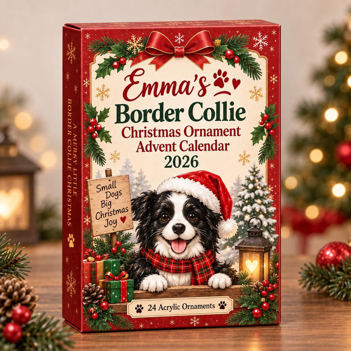 Personalized Border Collie Advent Calendar 2026, 24 Acrylic Dog Ornaments, Christmas Countdown Gift Box for Dog Lovers & Kids