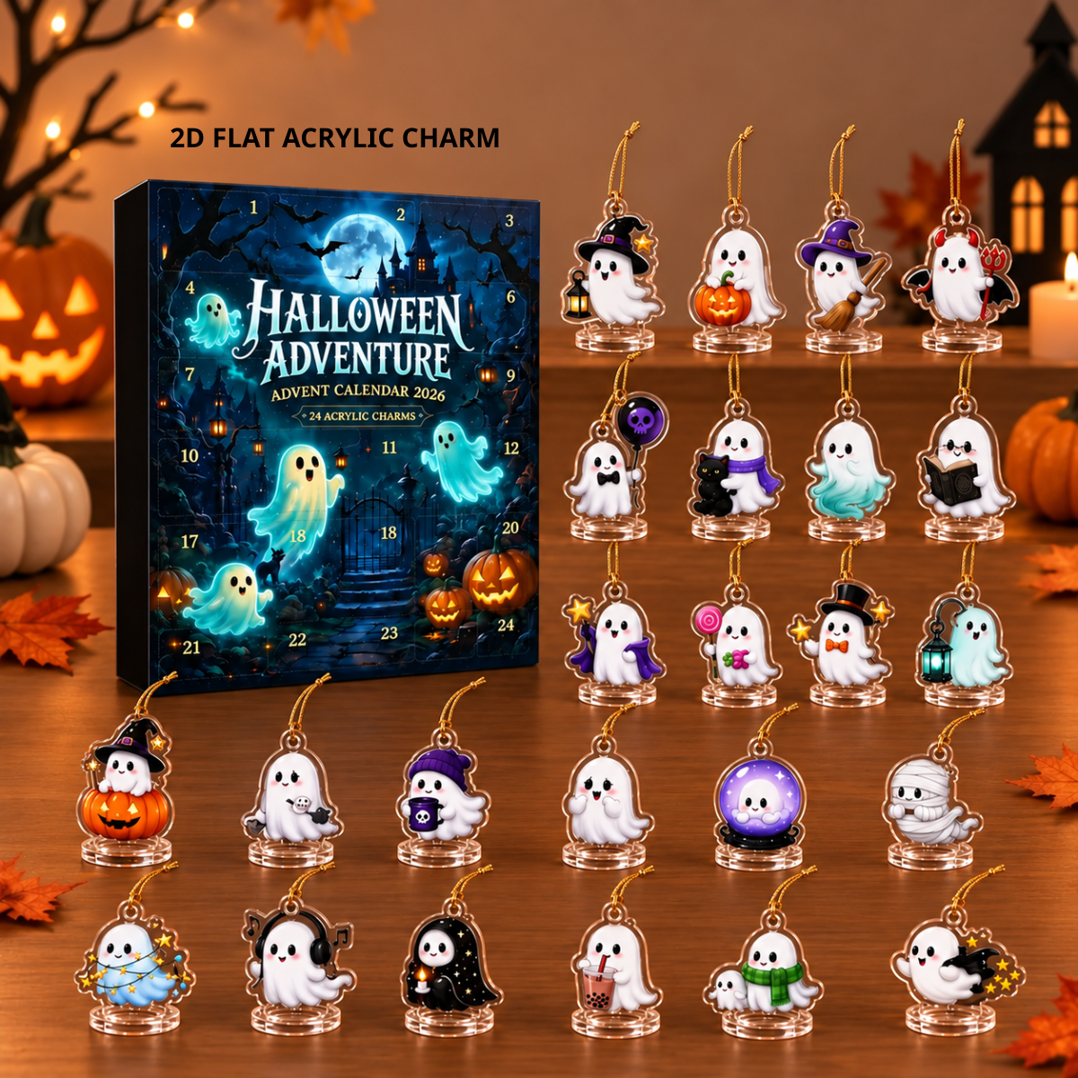 2026 Halloween Adventure Advent Calendar – 24 Days of Spooky Surprises with Acrylic Ghost Charms, Haunted House Countdown Box & Fun Halloween Gift for Kids