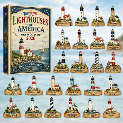 Lighthouses of America Advent Calendar 2026 - 24-Day Festive Countdown, Acrylic Charms Blind Box - Gift For Ocean Lovers, Family & Friends