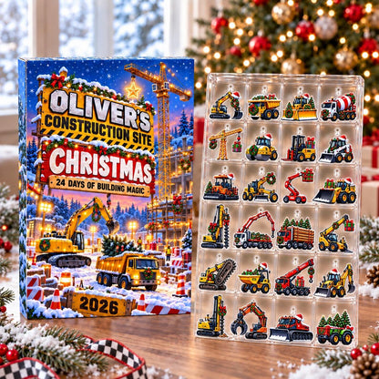 Personalized Construction Vehicle Advent Calendar 2026, Christmas Truck Countdown, Excavator and Digger Ornaments, Fun Holiday Gift for Boys