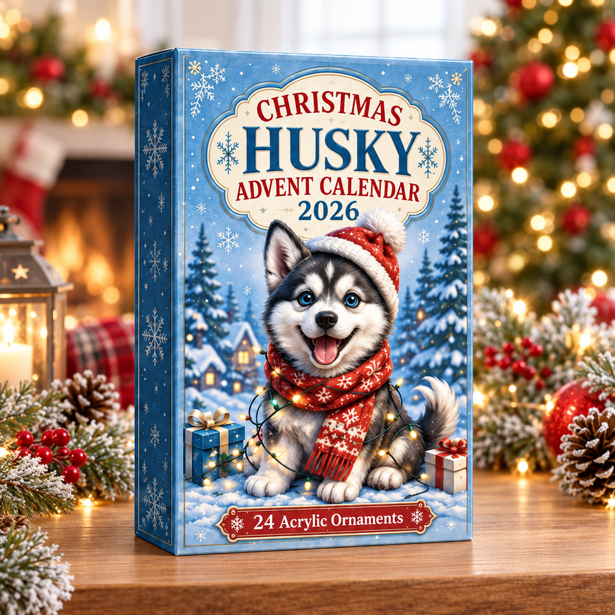 Christmas Husky Advent Calendar 2026 - 24-Day Festive Countdown, Acrylic Charms Blind Box - Gift For Husky Lovers