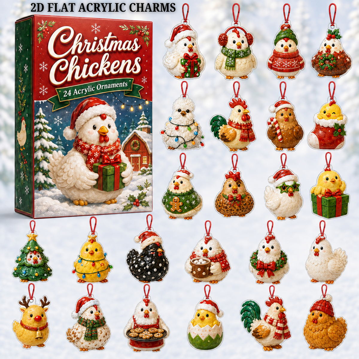 Christmas Chickens Advent Calendar 2026 - 24-Day Festive Countdown, Acrylic Charms Blind Box - Gift For Farmers, Chicken Lovers