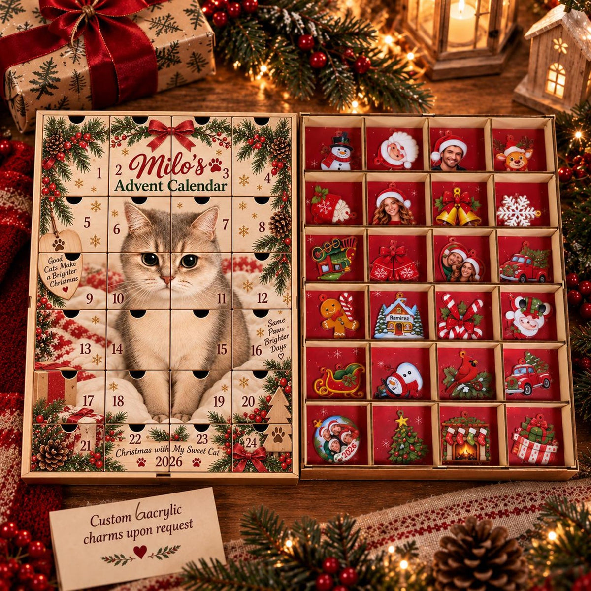 Personalized Pet Photo Wooden Advent Calendar, Custom Dog Christmas Countdown, 24 Door Puppy Keepsake, Dog Lover Gift, Pet Christmas Decor
