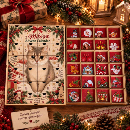Personalized Pet Photo Wooden Advent Calendar, Custom Dog Christmas Countdown, 24 Door Puppy Keepsake, Dog Lover Gift, Pet Christmas Decor