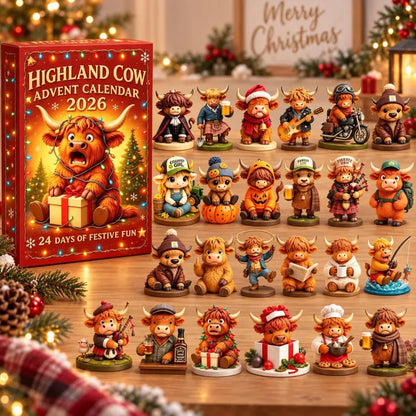 Highland Cow Advent Calendar 2026 24 Days Christmas Countdown 3D Collectible Ornament Farmhouse Holiday Decor Gift for Cow Lovers