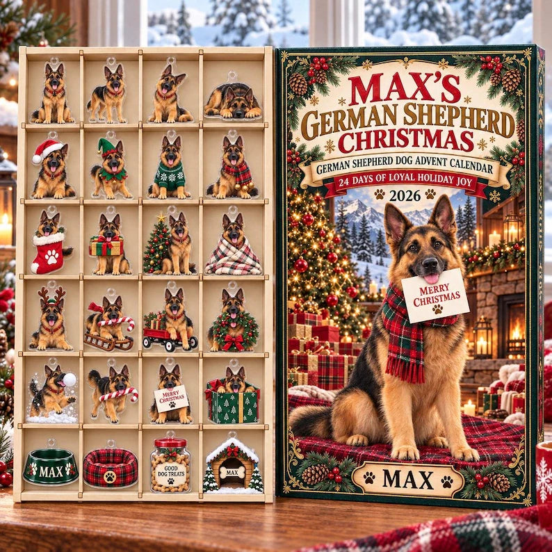 Personalized German Shepherd Advent Calendar 2026, 24 Acrylic Charms, Christmas Dog Gift, Pet Name Keepsake