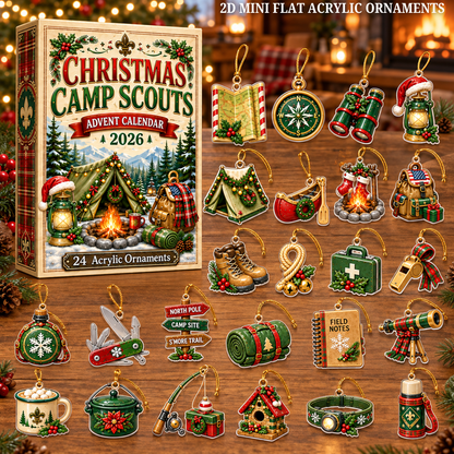 Christmas Camp Scouts Advent Calendar 2026 - 24-Day Festive Countdown, Acrylic Charms Blind Box - Gift For Scouts, Family & Friends