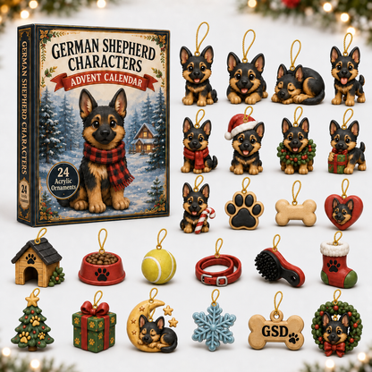 German Shepherd Advent Calendar 2026 - 24-Day Festive Countdown, Acrylic Charms Blind Box - Gift For Dog Lovers