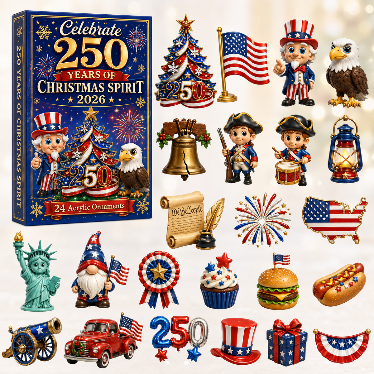 250 Years of Christmas Spirit Advent Calendar 2026 - 24-Day Festive Countdown, Acrylic Charms Blind Box - Gift For Family & Friends
