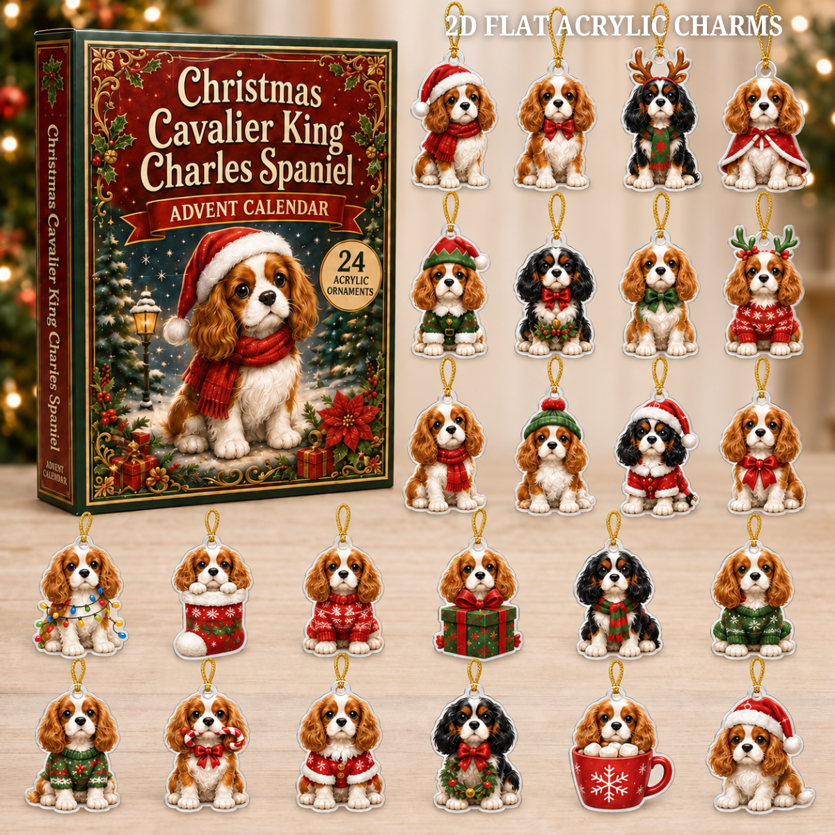 Christmas Cavalier King Charles Spaniel Advent Calendar 2026 - 24-Day Festive Countdown, Acrylic Charms Blind Box - Gift For Dog Lovers