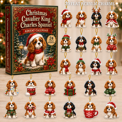 Christmas Cavalier King Charles Spaniel Advent Calendar 2026 - 24-Day Festive Countdown, Acrylic Charms Blind Box - Gift For Dog Lovers