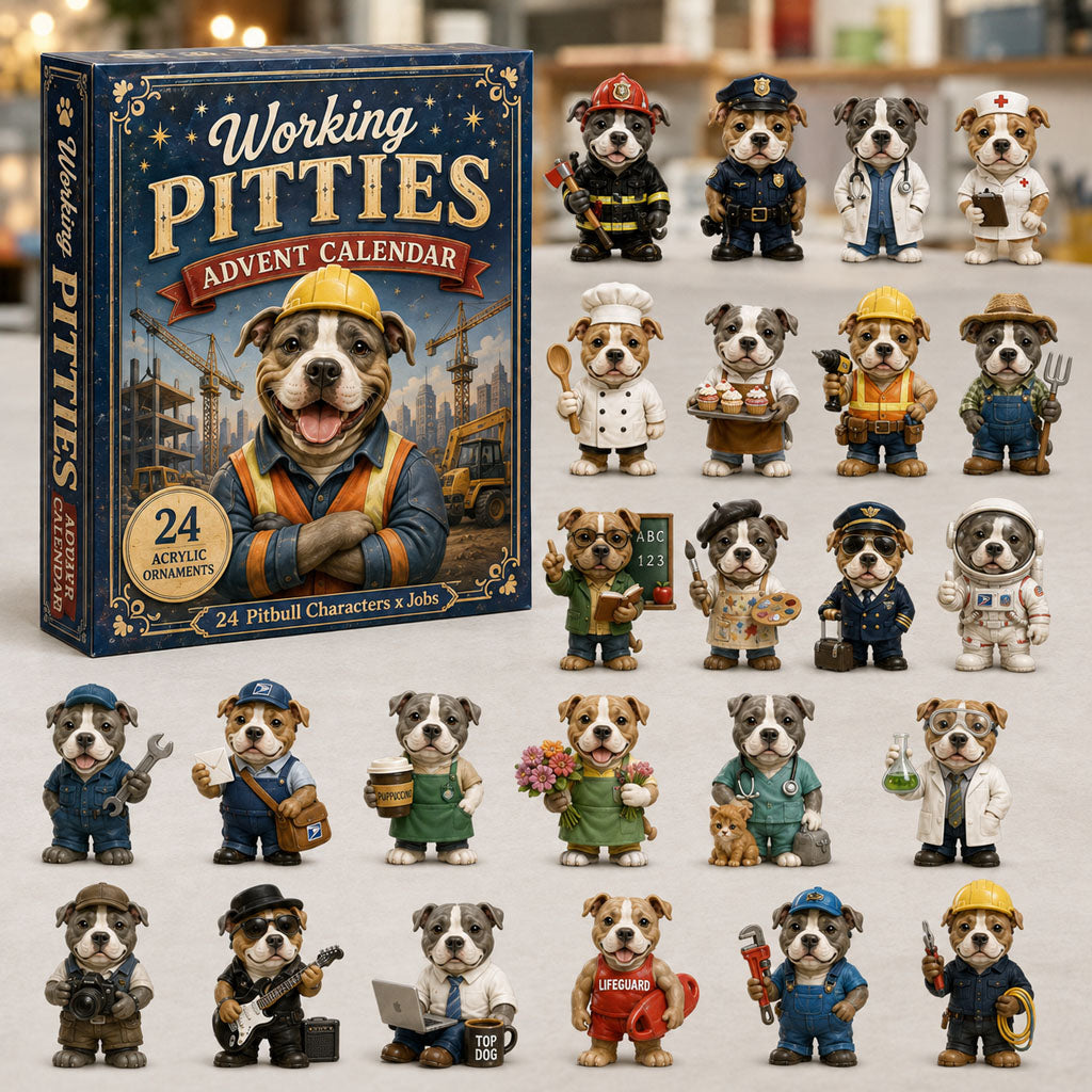 Working Pitties Advent Calendar 2026 - 24-Day Festive Countdown, Acrylic Charms Blind Box - Gift For Pitbull Lovers