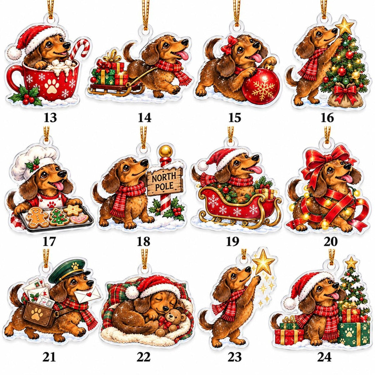 Dachshund Christmas Advent Calendar, 24 Acrylic Ornaments, 2026 Holiday Countdown