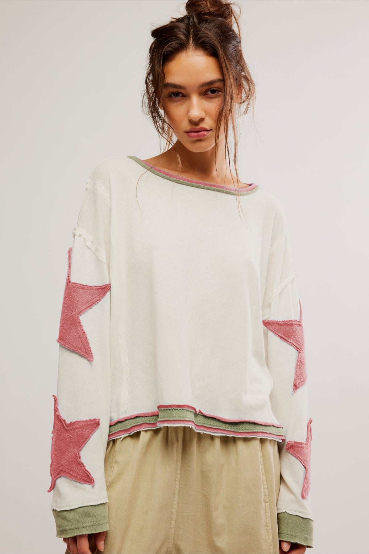 Star Sleeve Applique Crewneck Sweatshirt