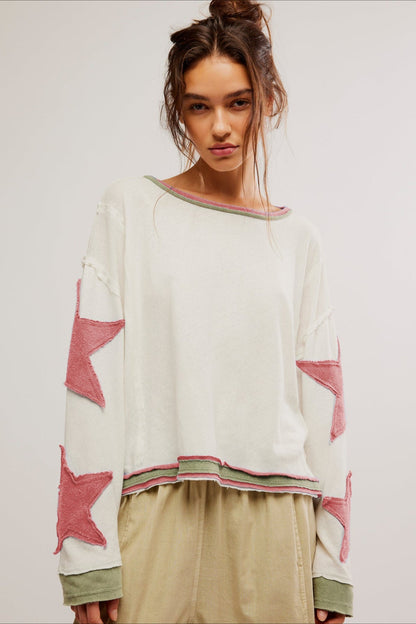 Star Sleeve Applique Crewneck Sweatshirt