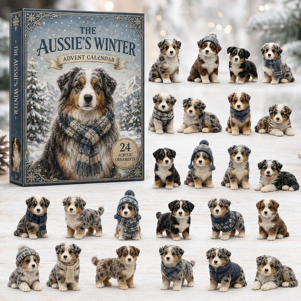 Winter Australian Shepherd Advent Calendar 2026 - 24-Day Festive Countdown, Acrylic Charms Blind Box - Gift For Dog Lovers