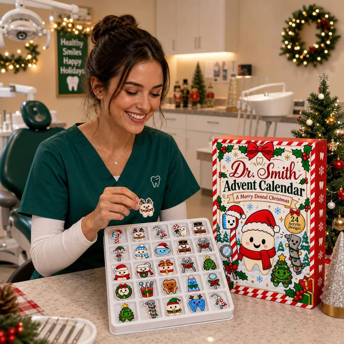 Personalized Dr. Smith Dental Advent Calendar: Custom 24 Acrylic Designs Blind Box
