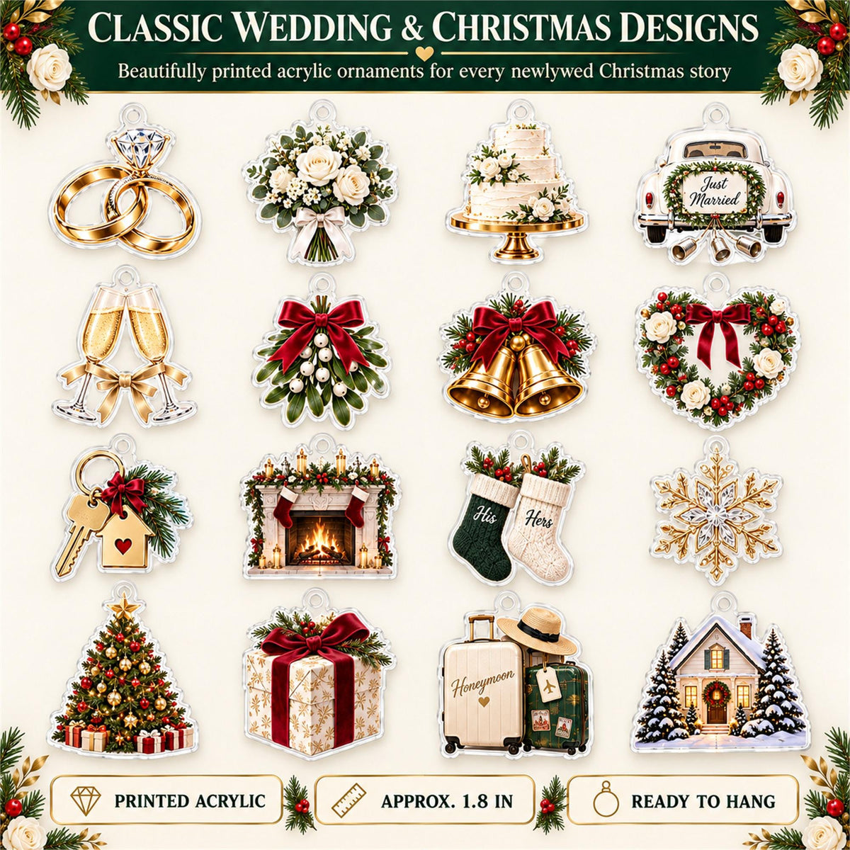Personalized Newlywed Advent Calendar with 24 Custom Photo Acrylic Ornaments, Our First Christmas Married Gift, Wedding Keepsake for Couple