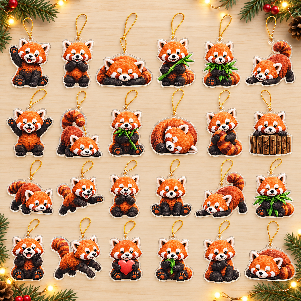 Playful Red Panda Advent Calendar 2026 - 24-Day Festive Countdown, Acrylic Charms Blind Box - Gift For Red Panda Lovers