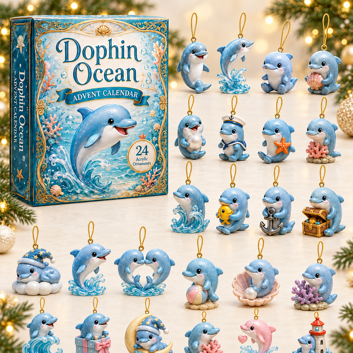 Dolphin Ocean Advent Calendar 2026 - 24-Day Festive Countdown, Acrylic Charms Blind Box - Gift For Ocean Lovers