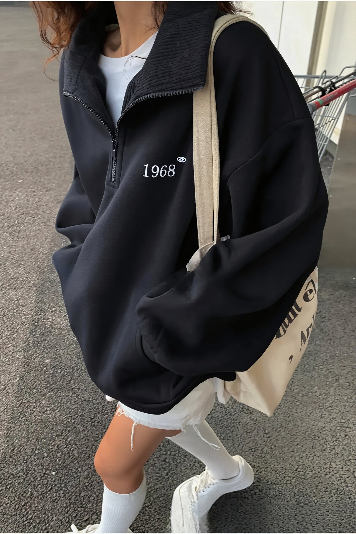 Number Print Half Zip Longline Sweatshirt