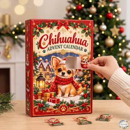 Chihuahua Advent Calendar 2026 | 24 Day Christmas Countdown with Personalized 2D Name Ornament
