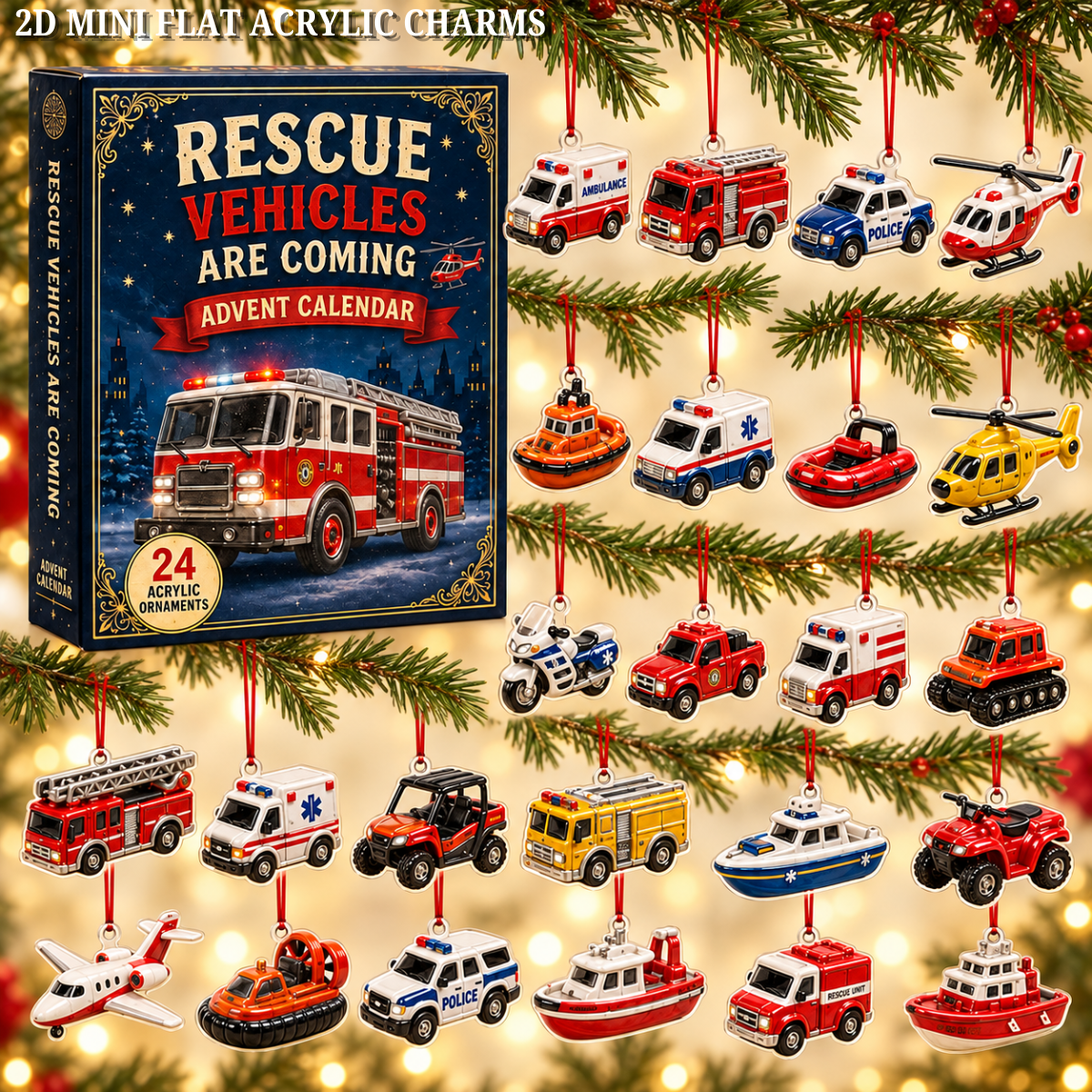 Rescue Vehicles Fleet Advent Calendar 2026 - 24-Day Festive Countdown, Acrylic Charms Blind Box - Gift For Vehicle Lovers