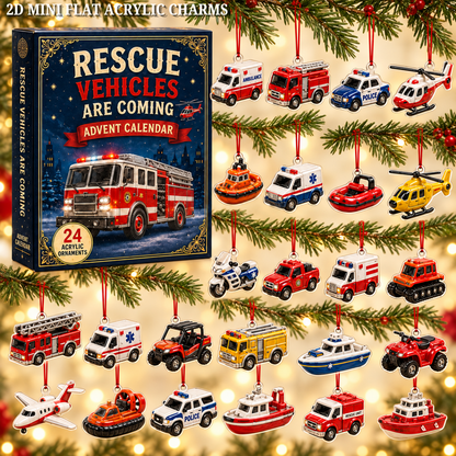Rescue Vehicles Fleet Advent Calendar 2026 - 24-Day Festive Countdown, Acrylic Charms Blind Box - Gift For Vehicle Lovers
